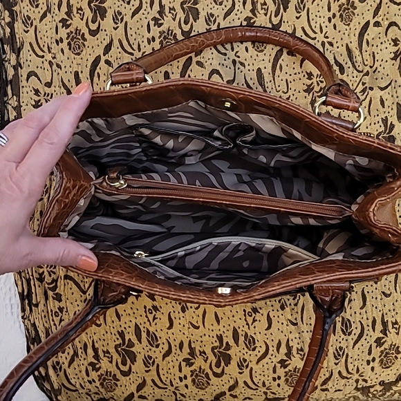 Anne Klein brown reptile pattern purse satchel - Picture 6 of 12